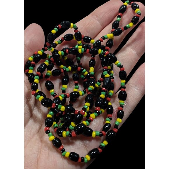 Handmade Black Red Yellow And Green Glass Beaded Necklace - Picture 3 of 5